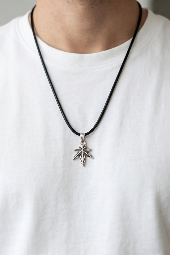 Silver Palm Leaf Pendant Necklace