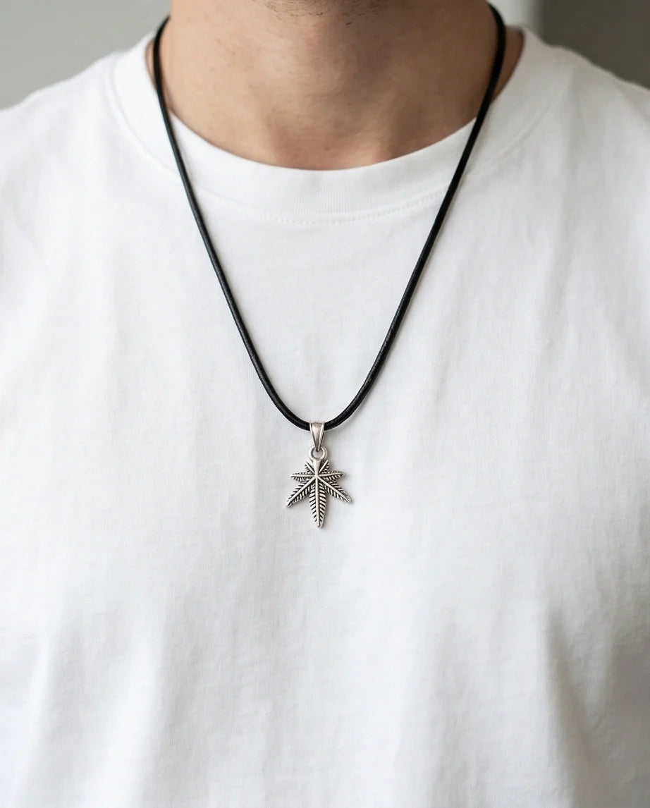 Silver Palm Leaf Pendant Necklace