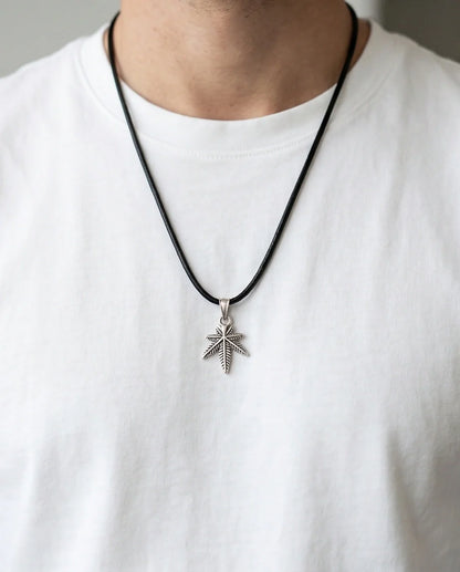Silver Palm Leaf Pendant Necklace