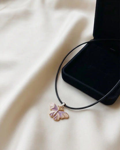 Pink & Lavender Enamel Butterfly Pendant Necklace