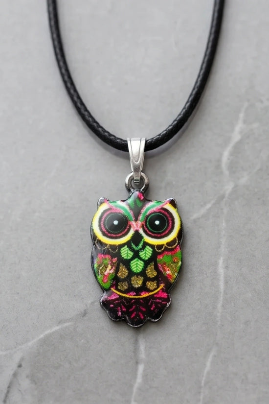Neon Cyberpunk Owl Totem Pendant Necklace