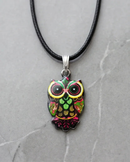 Neon Cyberpunk Owl Totem Pendant Necklace