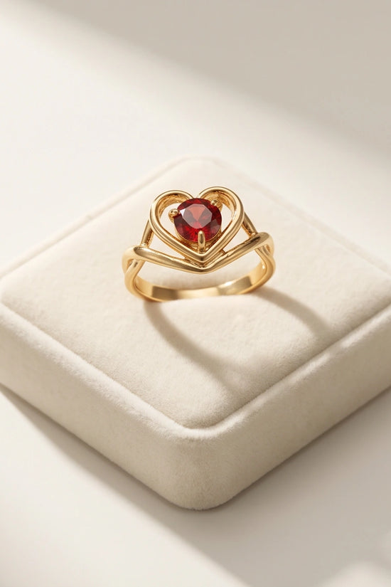 Gold Ruby Heart Openwork Statement Ring