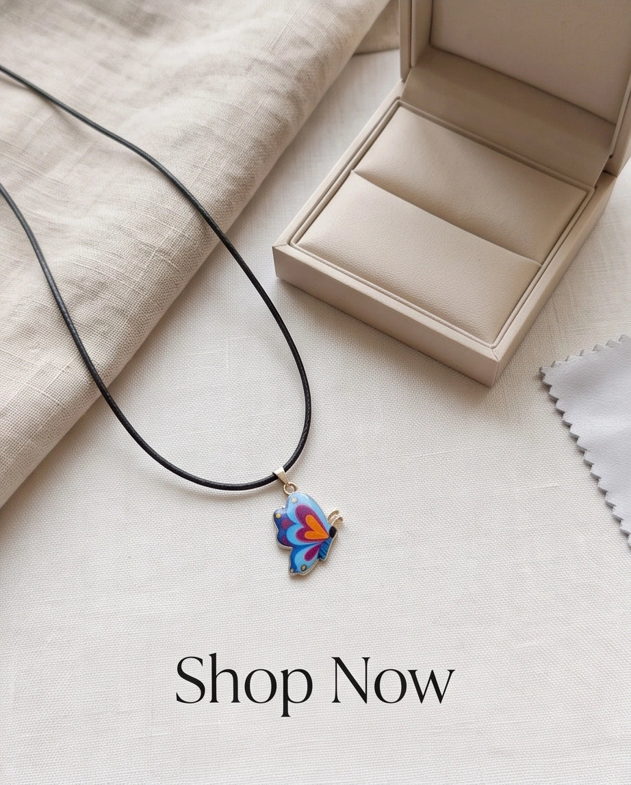 Colorful Side-Profile Butterfly Cord Necklace