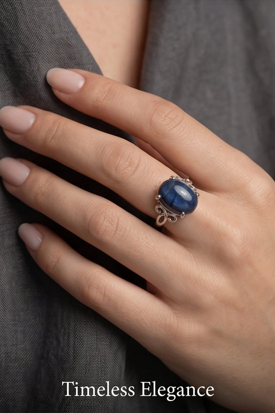 Silver Sapphire Filigree Ring
