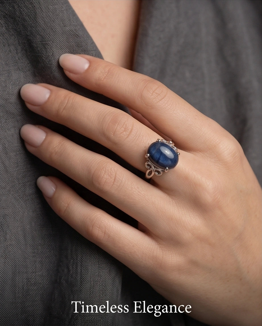 Silver Sapphire Filigree Ring