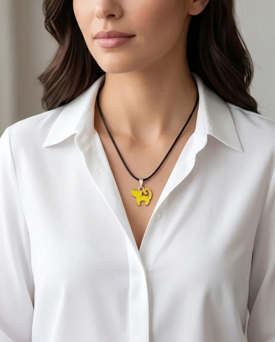 Playful Yellow Cat Enamel Pendant Necklace