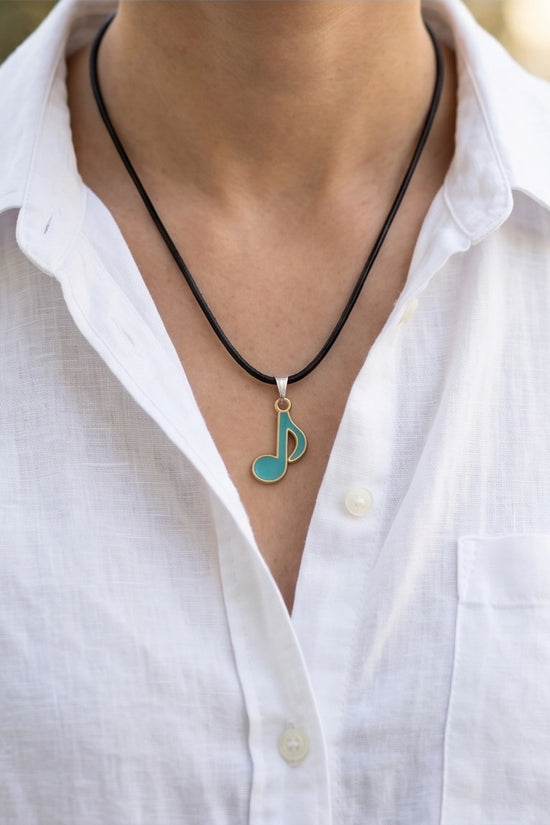 Gold and Turquoise Eighth Note Necklace