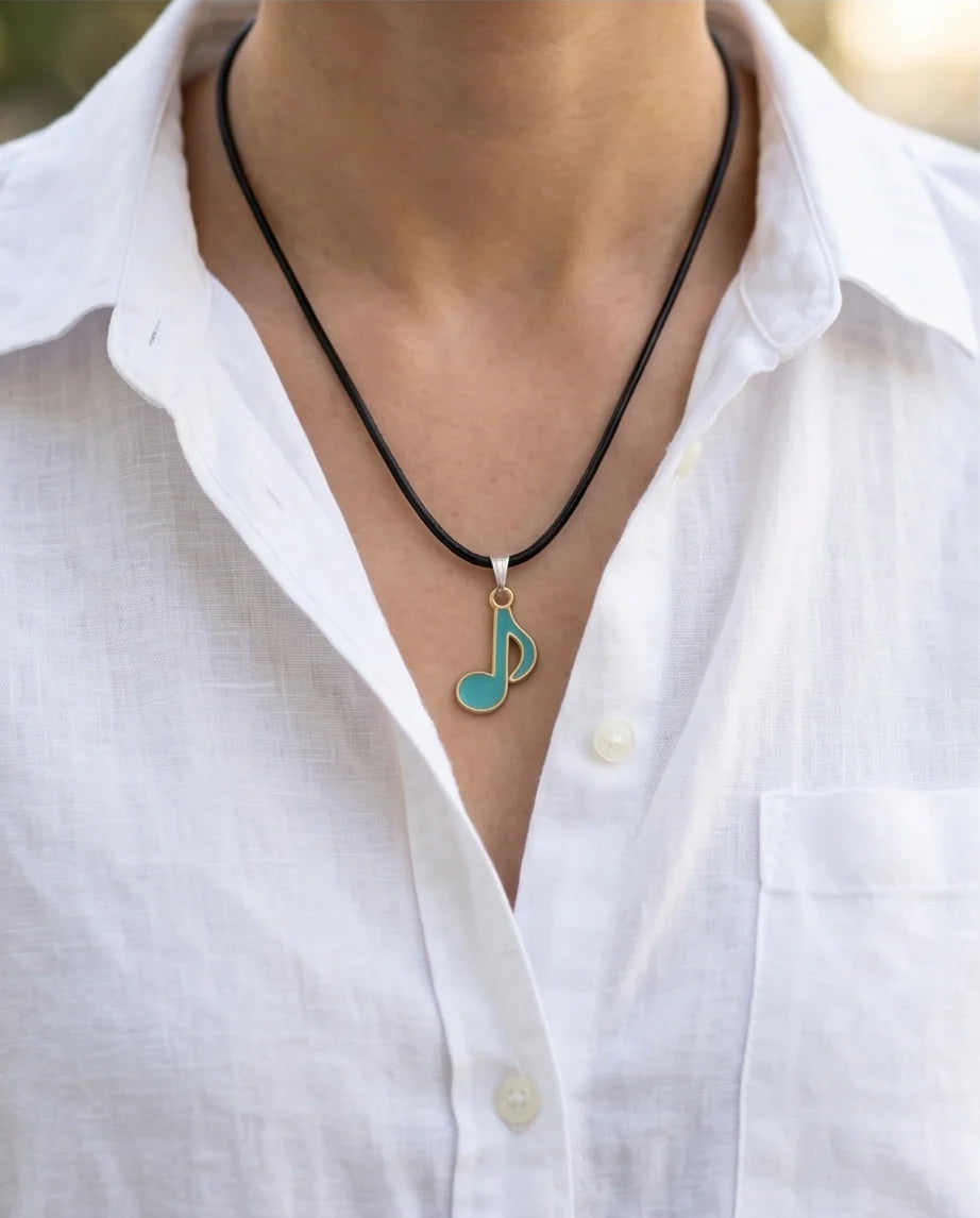 Gold and Turquoise Eighth Note Necklace