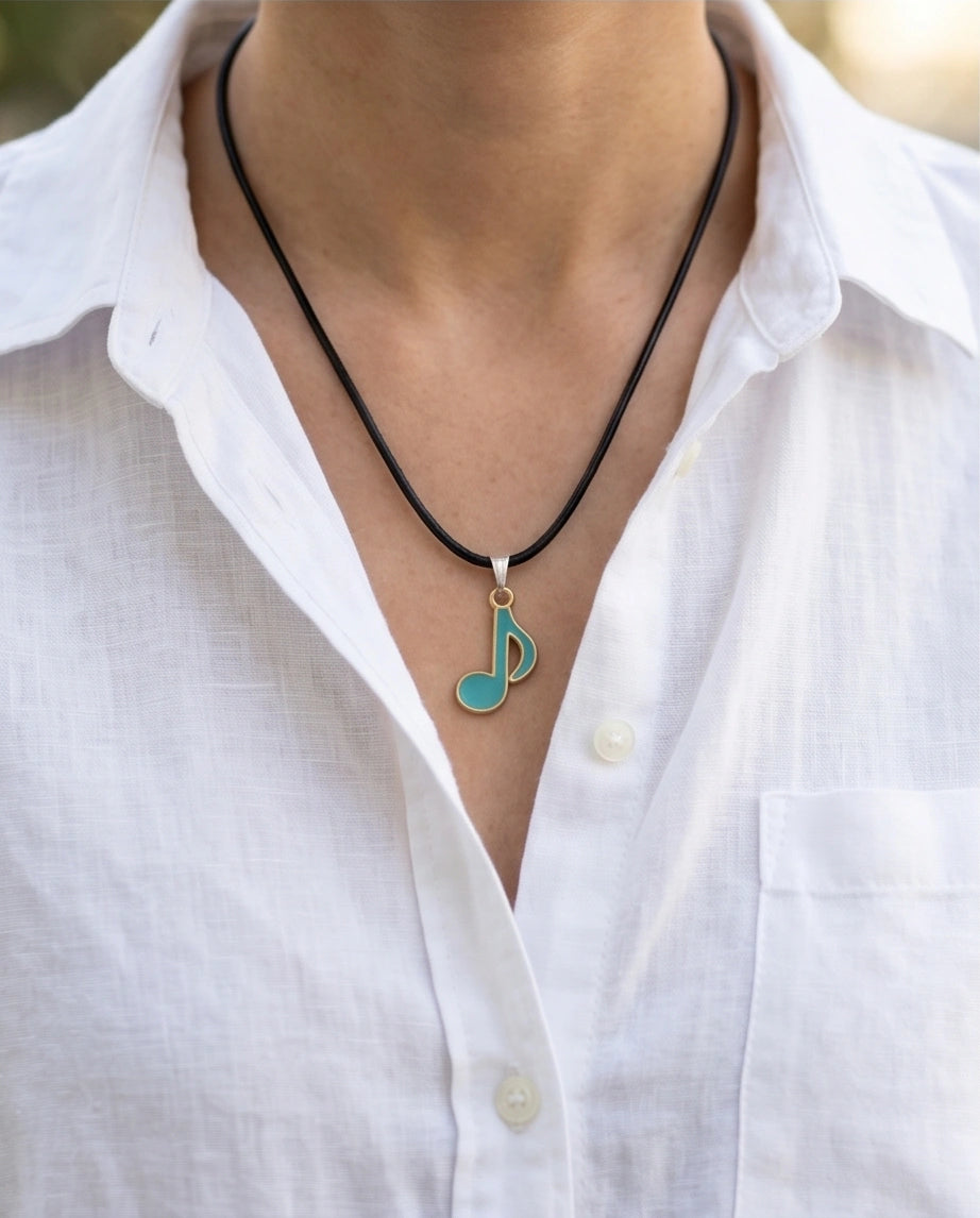 Gold and Turquoise Eighth Note Necklace