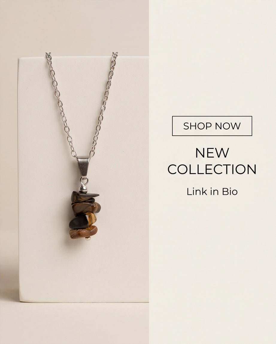 Silver Stacked Raw Tiger's Eye Chip Stone Pendant Necklace