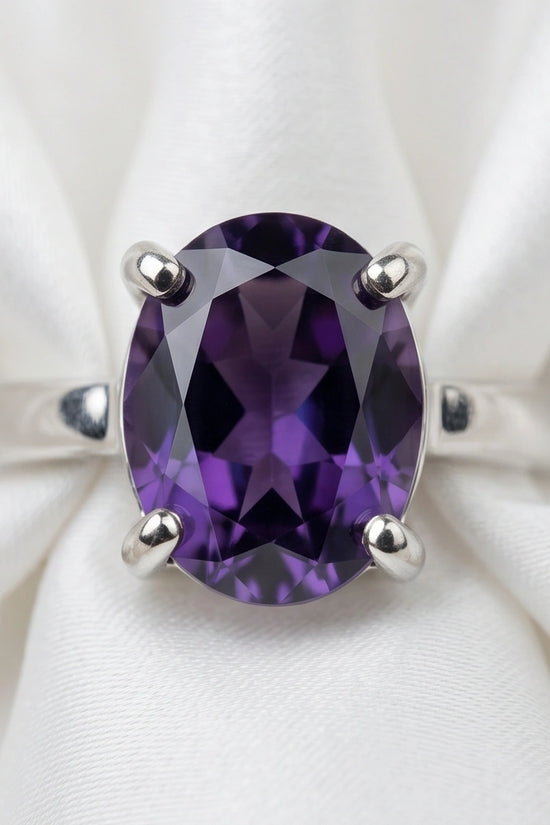 Sterling Silver Oval Amethyst Solitaire Ring