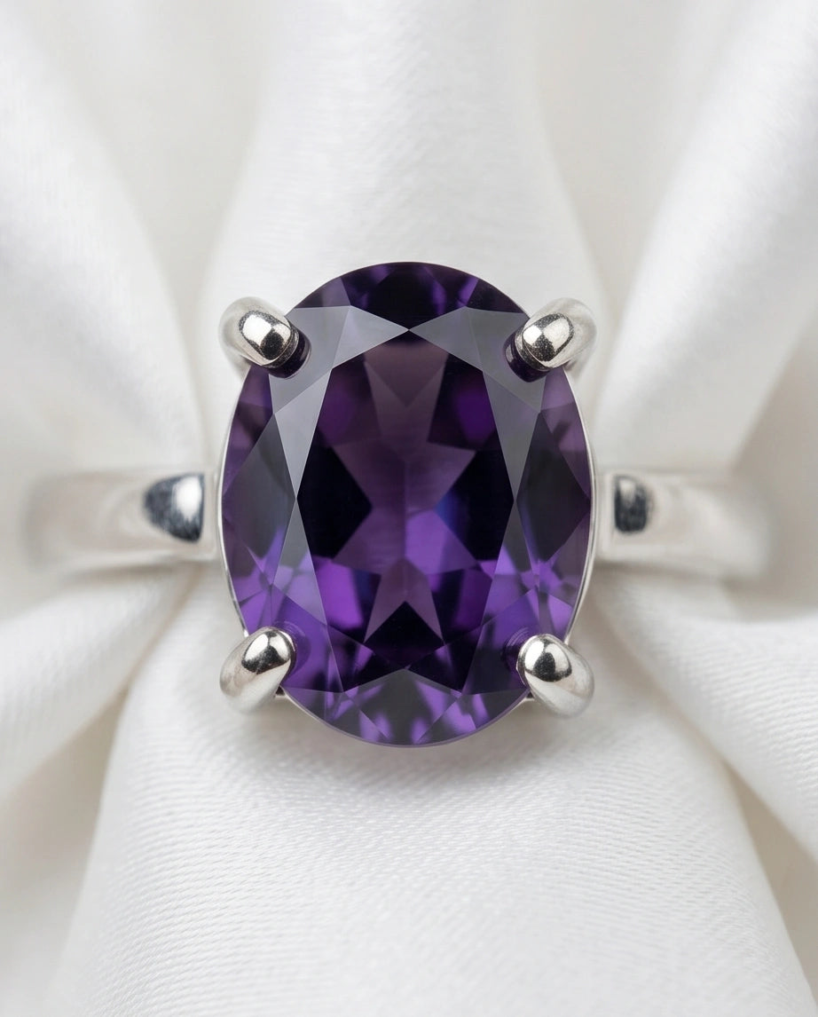 Sterling Silver Oval Amethyst Solitaire Ring