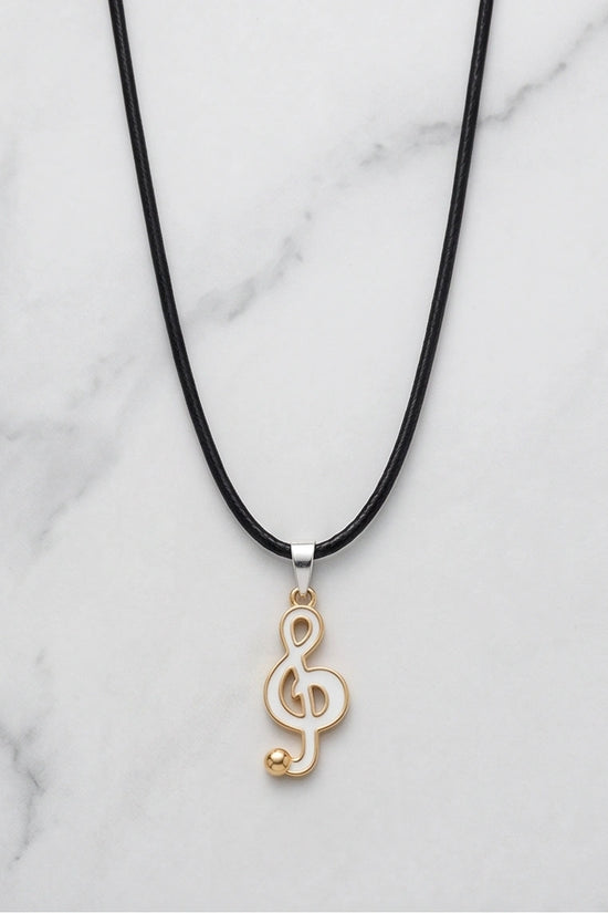 Gold and White Treble Clef Necklace