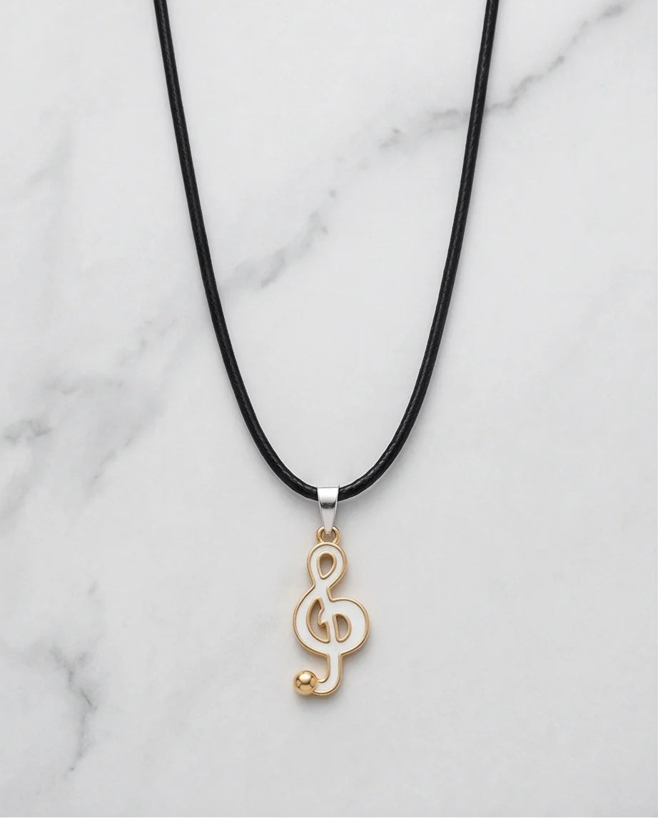 Gold and White Treble Clef Necklace