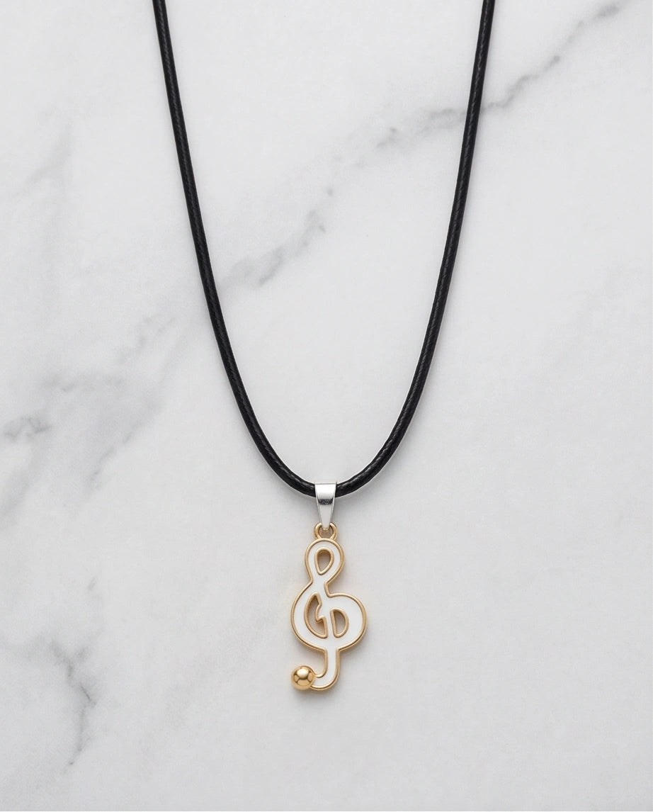 Gold and White Treble Clef Necklace