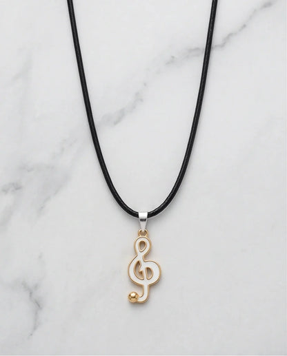 Gold and White Treble Clef Necklace