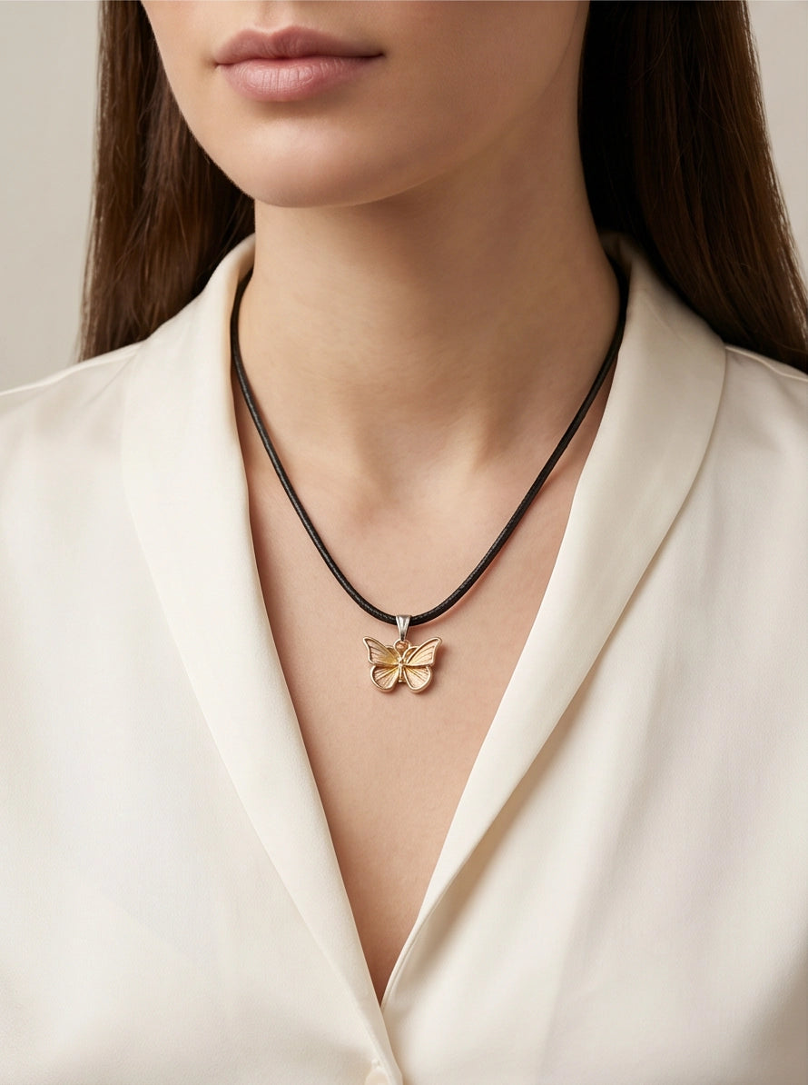 Gold & Rose Gold Butterfly Pendant Necklace