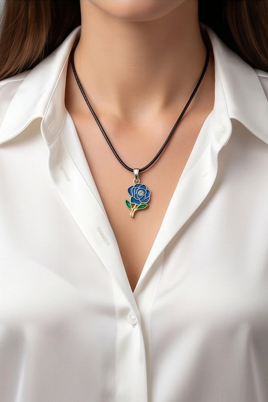 Royal Blue Enchanted Rose Pendant