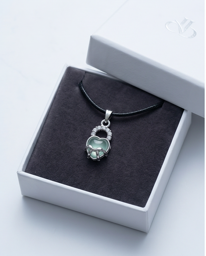 Green Heart Bow Lock Pendant Necklace