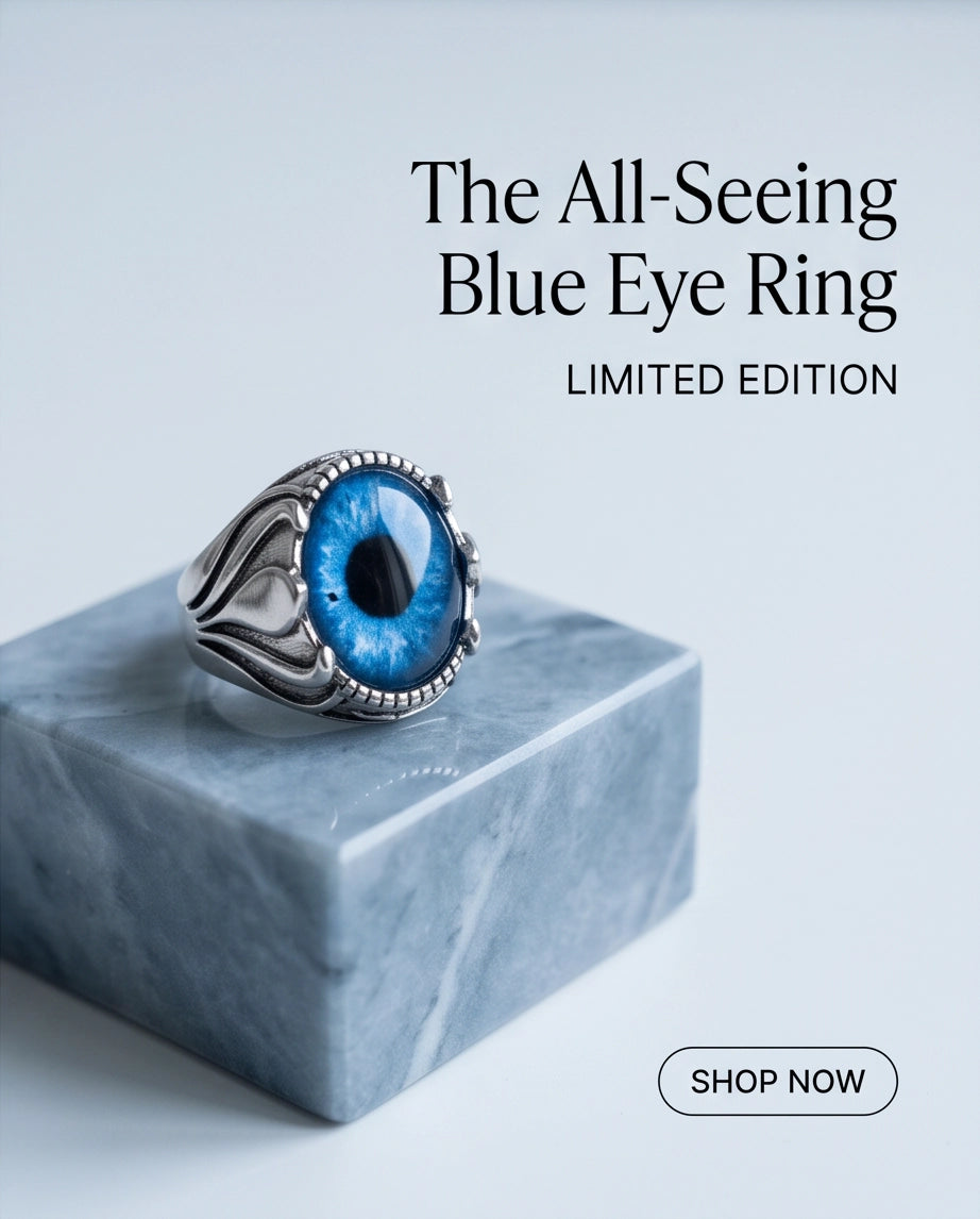 Sapphire Blue Evil Eye Cabochon Prong-Set Silver Ring