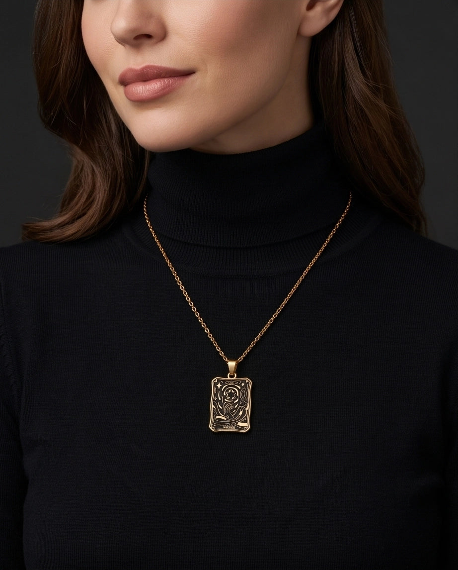 Gold "The Star" Tarot Card Pendant Necklace