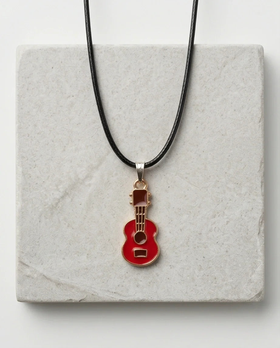 Gold and Red Acoustic Guitar Necklace