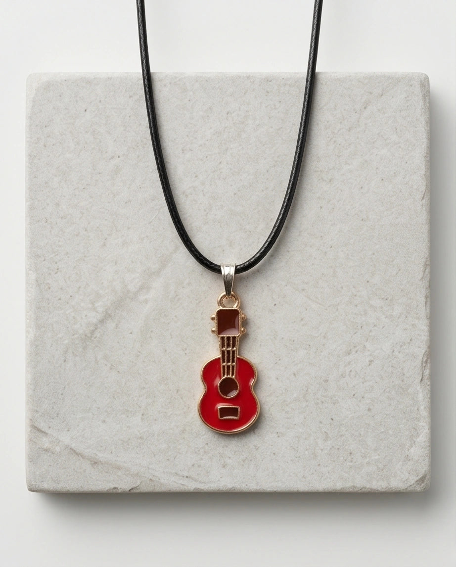 Gold and Red Acoustic Guitar Necklace