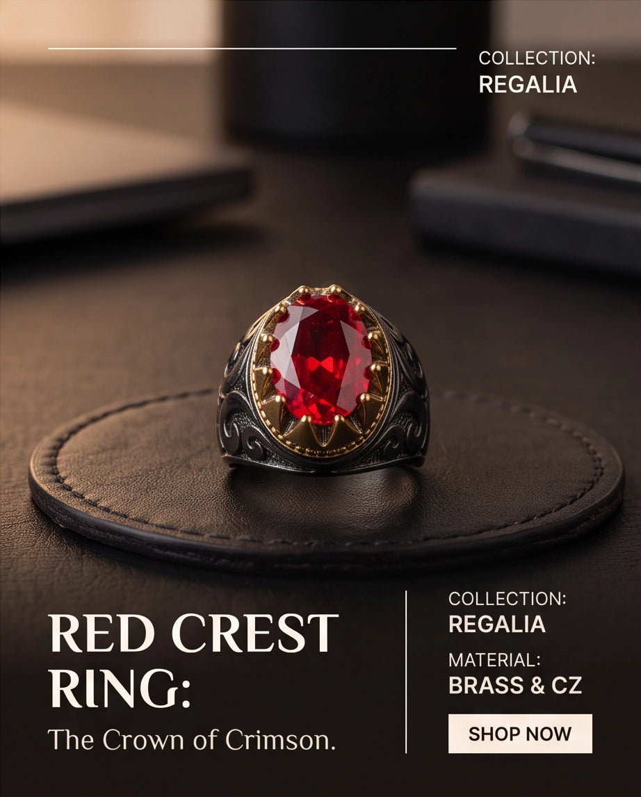 Celestial Crimson Sunburst Signet Ring