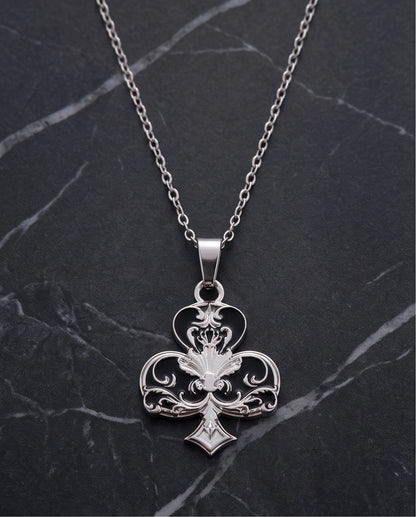 Silver Filigree Ace of Clubs Pendant Necklace