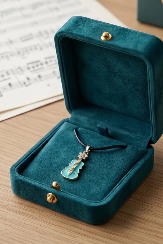 Gold and Turquoise Enamel Violin Necklace