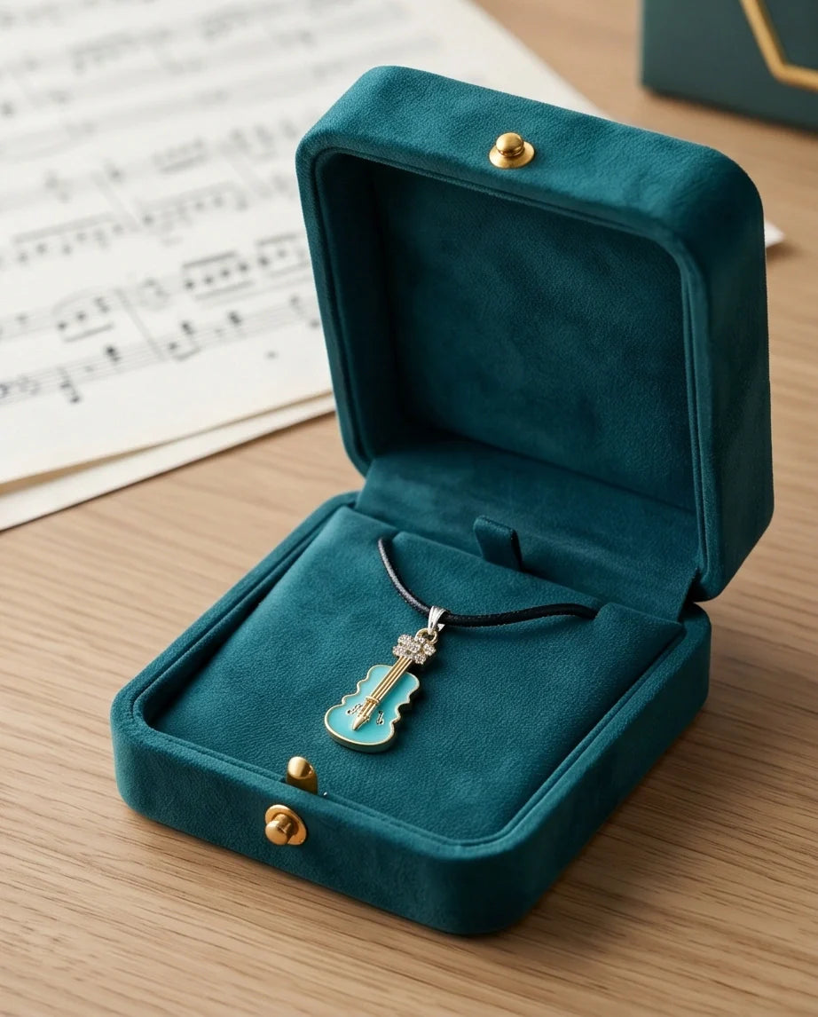Gold and Turquoise Enamel Violin Necklace