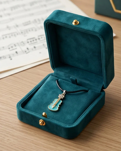 Gold and Turquoise Enamel Violin Necklace