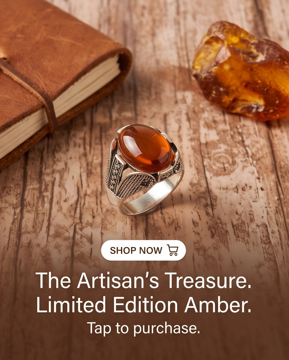 Ember Amber Stippled Signet Ring