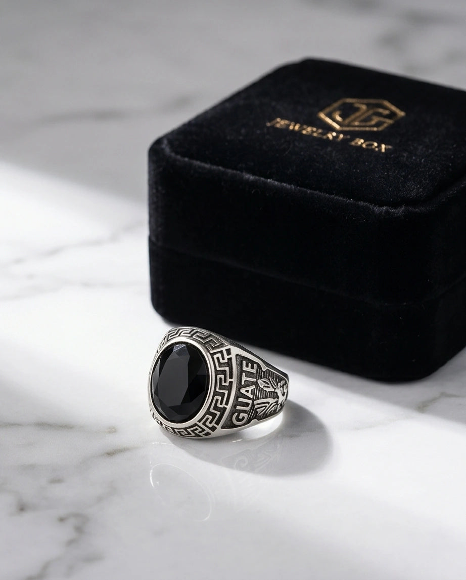 Vintage Black Onyx Military Signet Ring