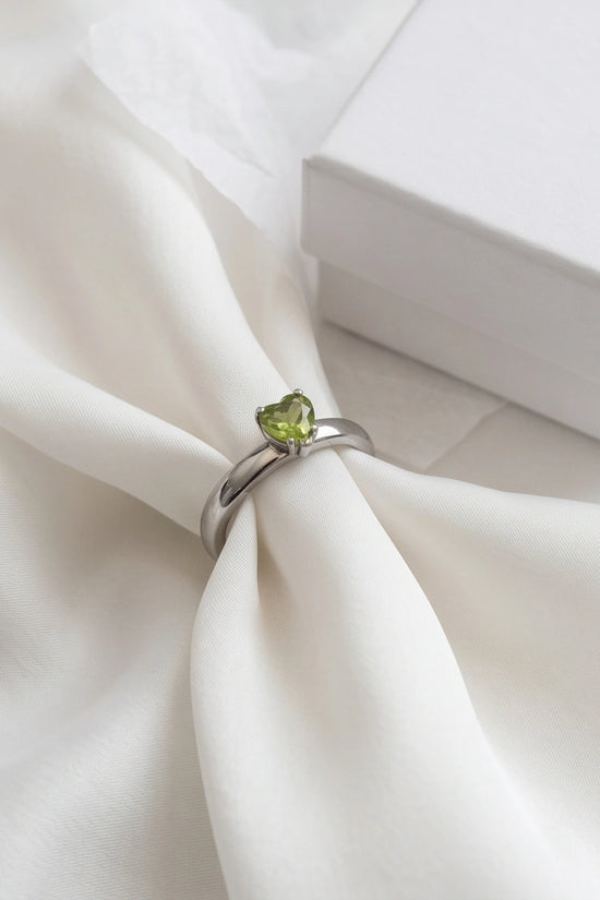 Sterling Silver Heart-Cut Peridot Green Solitaire Ring