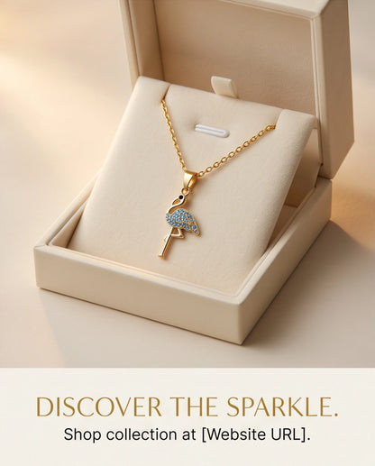 Gold Blue Crystal Paved Flamingo Pendant Necklace