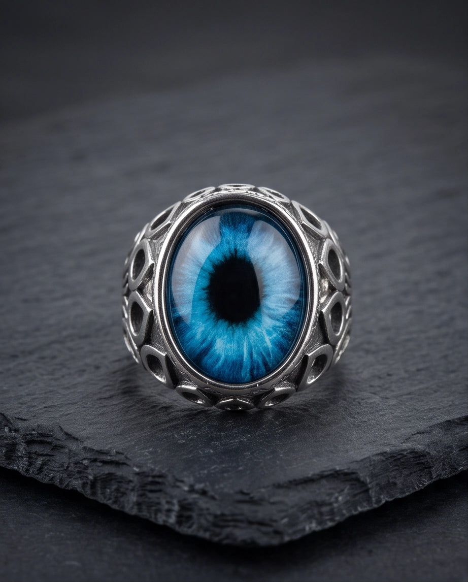 Azure Teardrop Link Ocular Silver Ring