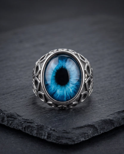 Azure Teardrop Link Ocular Silver Ring