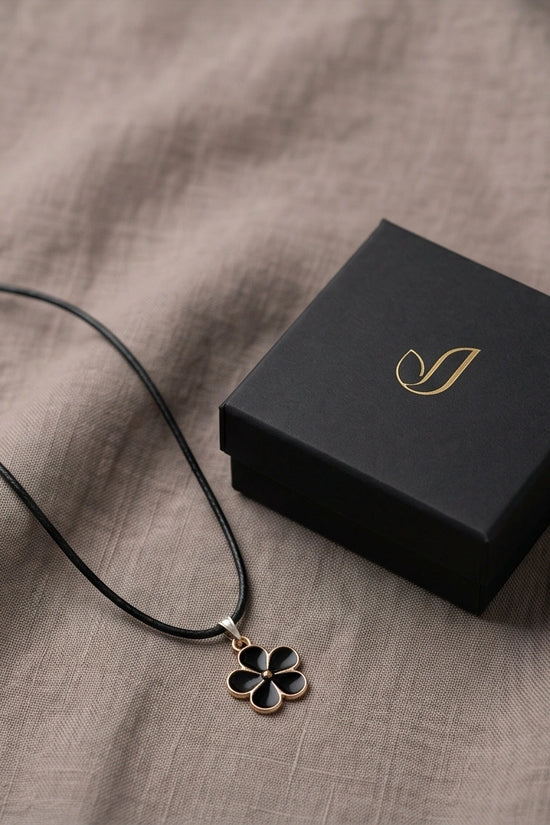 Gold and Black Flower Pendant Necklace