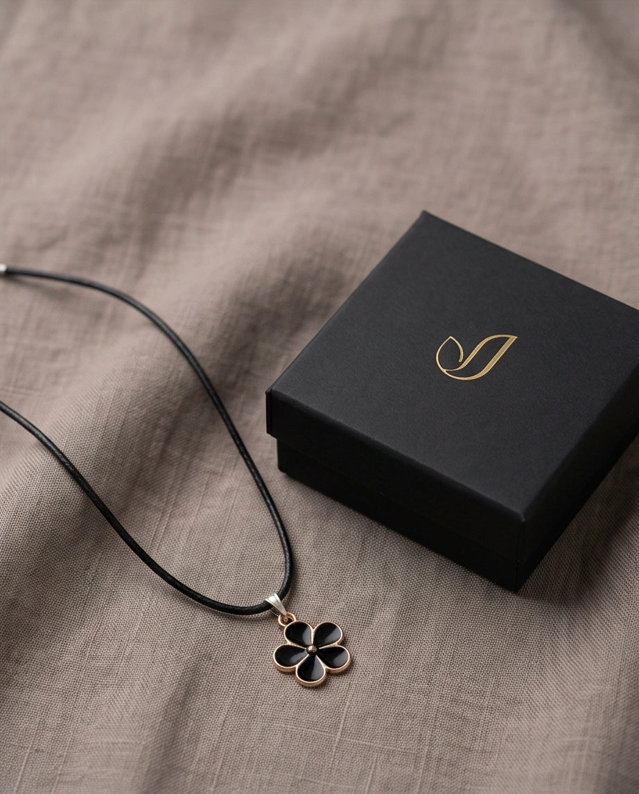 Gold and Black Flower Pendant Necklace