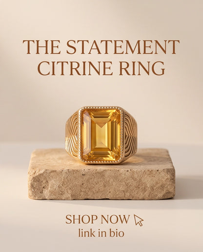 Citrine Emerald-Cut Beaded Signet Ring