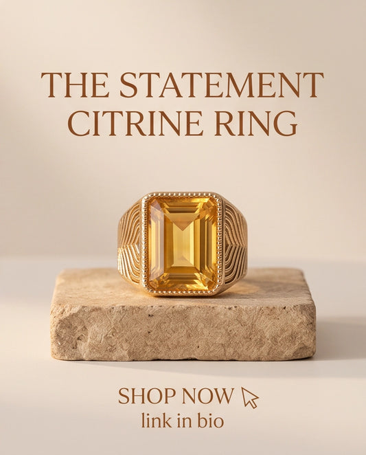 Citrine Emerald-Cut Beaded Signet Ring
