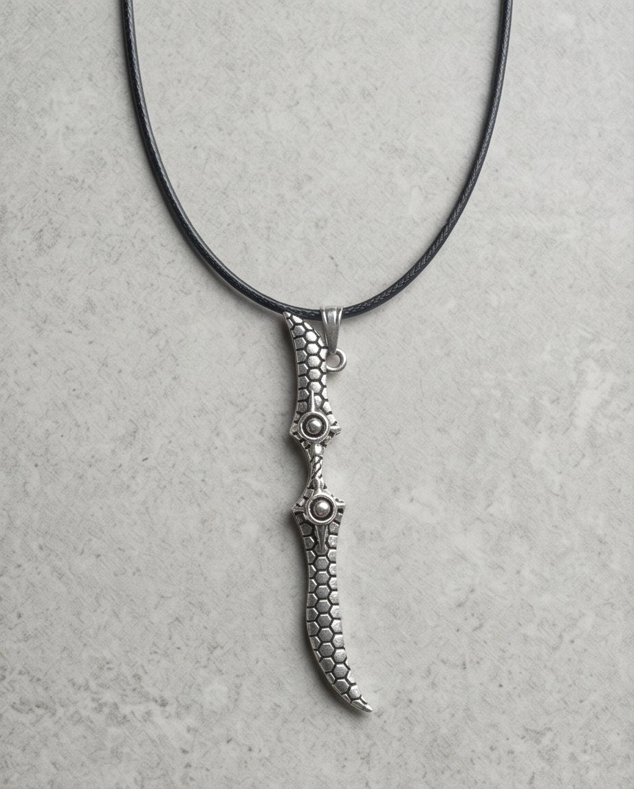 Antique Silver Scaled Dagger Pendant Necklace