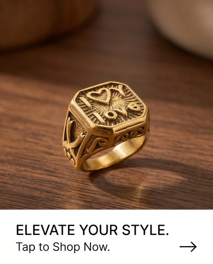 Sunburst "I Love" Gold Signet Ring