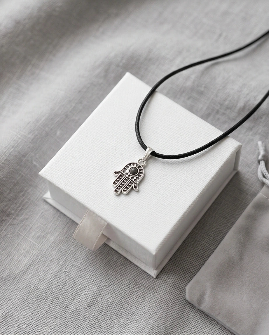 Silver Retro Hamsa Hand Necklace