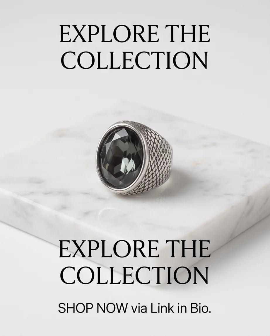 Onyx Gemstone Brickwork Mesh Silver Ring