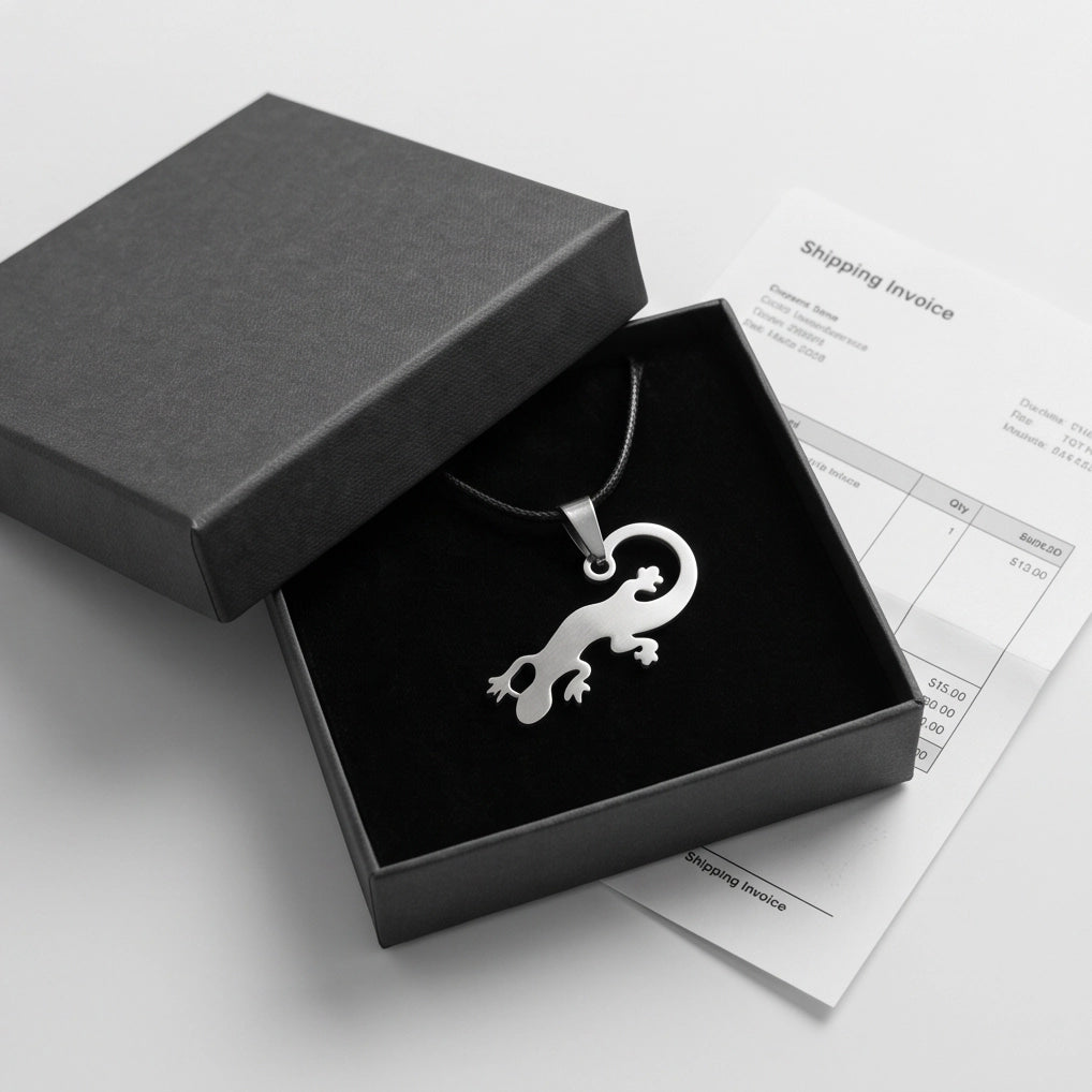 Brushed Silver Lizard Cord Necklace