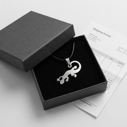 Brushed Silver Lizard Cord Necklace