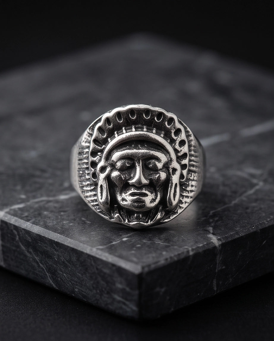 Native Chief Headdress Sculpted Signet Ring
